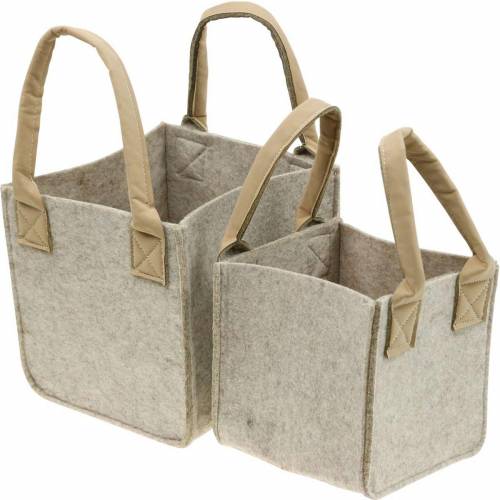 Felt planter, felt beige, felt basket with handles, felt decoration, set of 2
