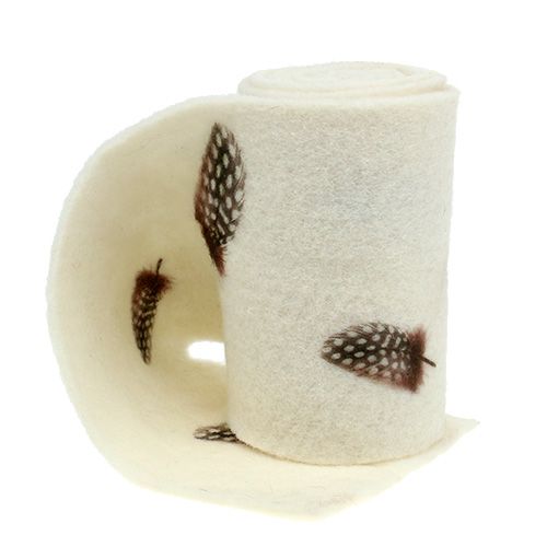 Floristik24 Felt tape cream with pattern feather 15cm 2m