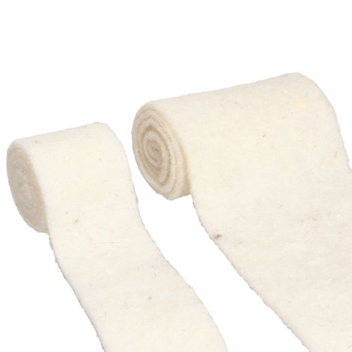 Floristik24 Felt Ribbon Wool Ribbon White W7cm/15cm L100/100cm Set of 2
