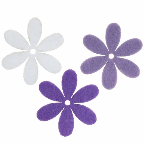 Felt flower purple, white assorted 4,5cm 54p