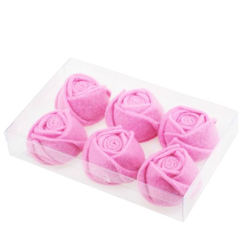 Floristik24 Felt rose pink Ø8cm H4.5cm 6pcs