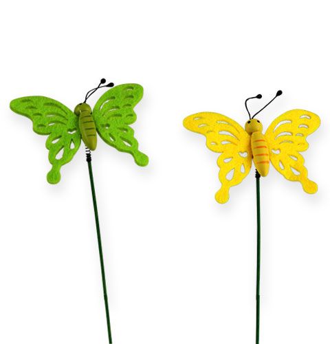 Floristik24 Felt butterfly on the rod 7cm green / yellow 24pcs