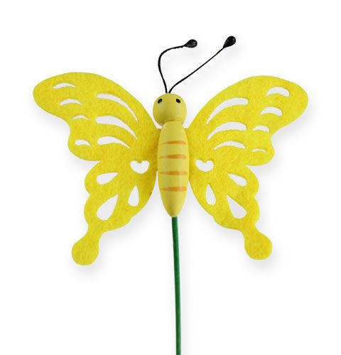 Floristik24 Felt butterfly on the rod 7cm green / yellow 24pcs