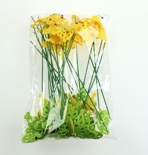 Floristik24 Felt butterfly on the rod 7cm green / yellow 24pcs
