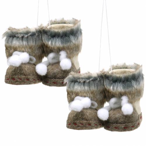 Floristik24 Christmas Tree Ornaments Felt shoe pair with fur 10cm x 8cm 2pcs