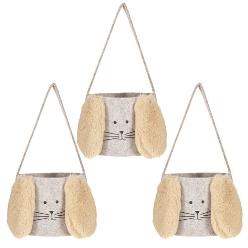 Product Felt Bag Rabbit Decoration in Grey Brown Ø13.5cm 3 pcs