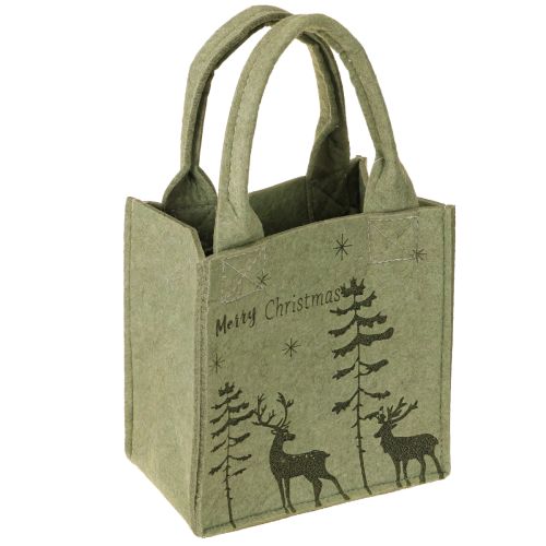 Felt bag Merry Christmas small with handles Green 15×10cm