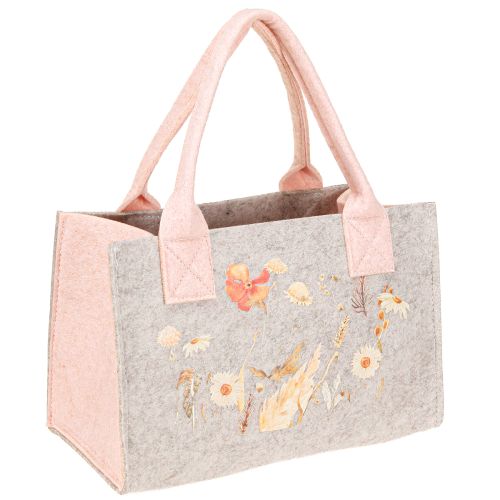 Product Felt bag with flower motif – Sustainable gift &amp; shopping bag in grey &amp; pink 26cm 2pcs