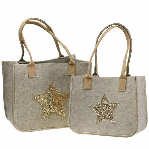 Floristik24 Felt bag with sequin star nature set of 2