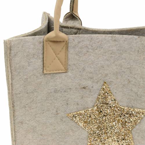 Floristik24 Felt bag with sequin star nature set of 2