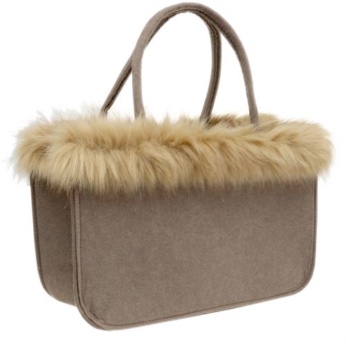 Floristik24 Felt bag with fur edge light brown 38cm x24cm x 20cm