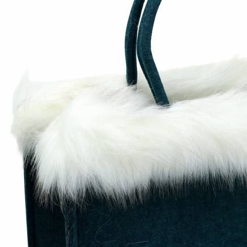 Felt bag with fur edge petrol blue 38cm x24cm x 20cm