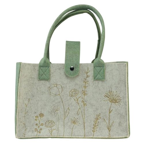 Floristik24 Felt bag with handle with flowers cream green 30x18x37cm