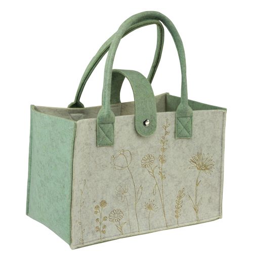 Product Felt bag with handle with flowers cream green 30x18x37cm