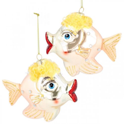 Christmas tree decorations fish, decorative pendants, Christmas decorations, real glass H9.5cm 2pcs