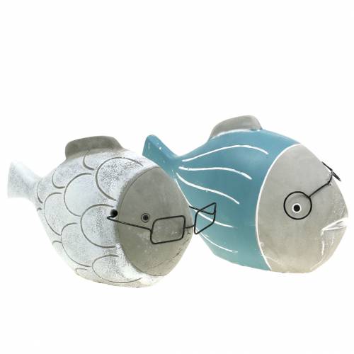 Floristik24 Deco fish with glasses blue white 15.5/14.5cm 2pcs