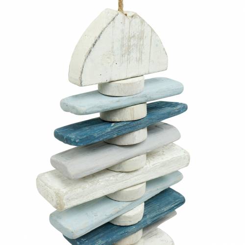 Product Maritime fish decoration made of driftwood blue, white L54cm