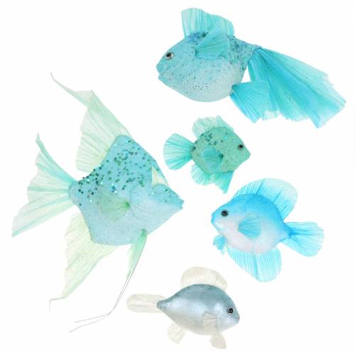 Floristik24 Decorative fish to hang blue turquoise green gray 10-22cm 5pcs