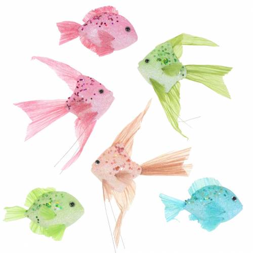 Decorative fish for hanging green pink orange blue 13-24cm 6pcs