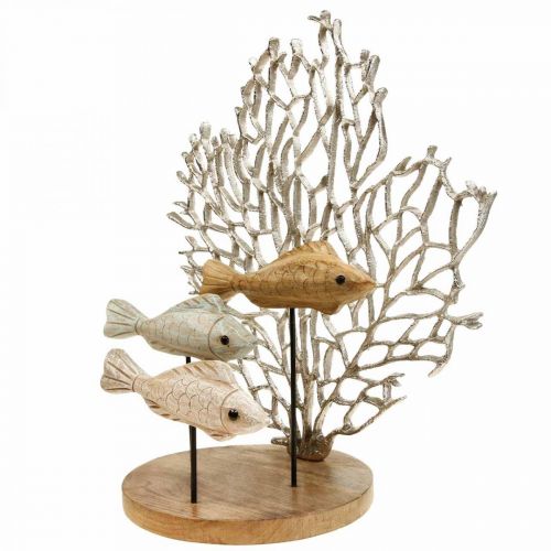 Product School of fish decoration, coral decoration, wooden fish decoration H48.5cm