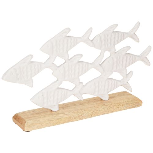 School of Fish Decoration Fish White Metal Wood Natural 28x16cm