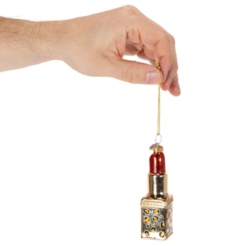 Glass Christmas Ornaments Perfume Bottle and Lipstick Leopard Print 11cm Set of 2 | Floristik24.co.uk