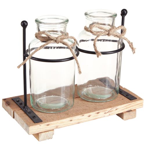 Product Bottle Vase Decoration Bottles Glass Wood 23x12x19.5cm 2pcs