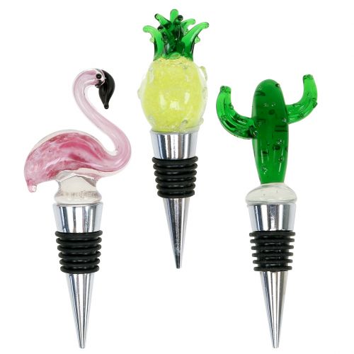 Floristik24 Bottle stopper with figures made of glass 11-12cm 3pcs