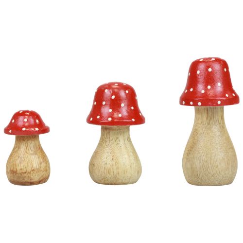 Product Fly agaric decoration mushrooms wooden mushrooms autumn decoration H6/8/10cm set of 3