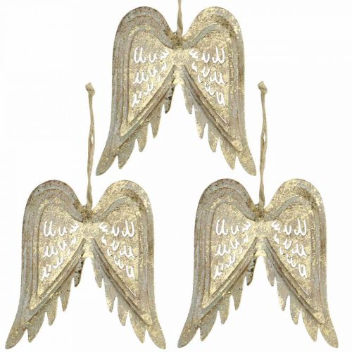 Floristik24 Angel wings, metal decoration to hang, Christmas tree decorations golden, antique look H11.5cm W11cm 3pcs