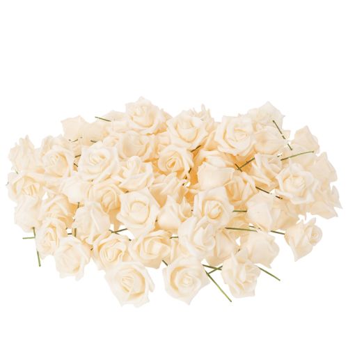 Artificial Cream-Coloured Rose, 10 cm Bloom, Wire Stem, Pack of 100 | Floristik24.co.uk