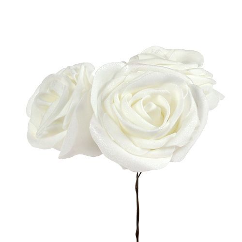 Foam rose white with mother of pearl Ø7.5cm 12p