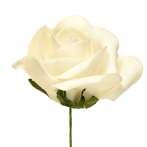 Foam roses with stem flowers foam cream Ø7.5cm 18 pcs