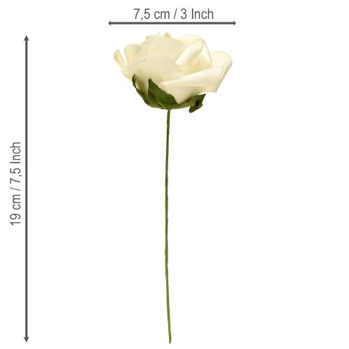Product Foam roses with stem flowers foam cream Ø7.5cm 18 pcs