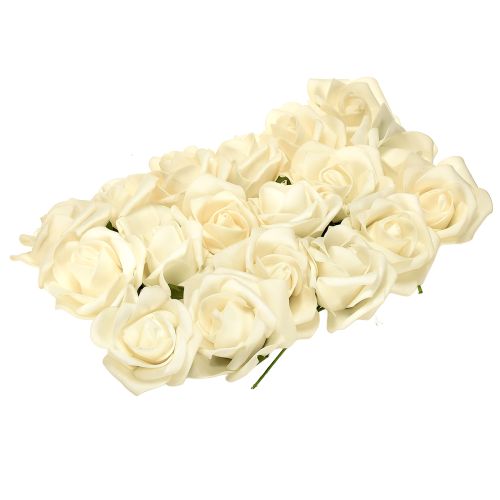 Product Foam roses with stem flowers foam cream Ø7.5cm 18 pcs