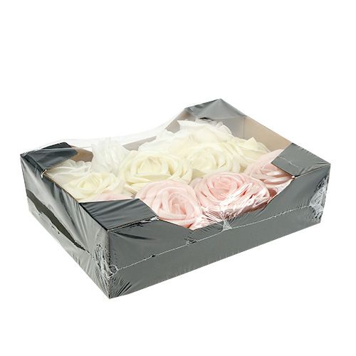 Product Foam rose Ø7.5cm white, cream, pink with mother-of-pearl assorted 12pcs