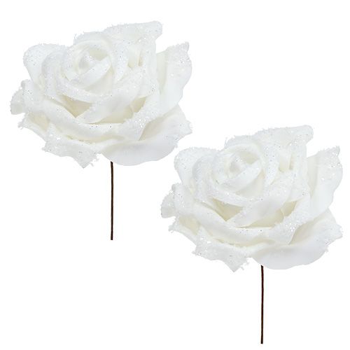 Floristik24 Foamrose white Ø10cm snowed 6pcs