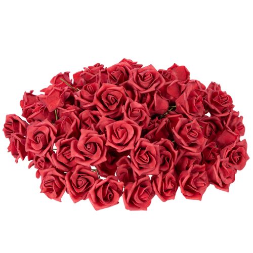Artificial Red Rose with Wire Stem 5cm Head, Pack of 100 | Floristik24.co.uk