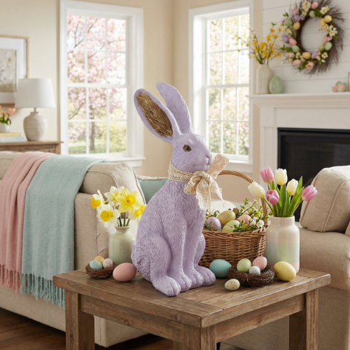 Product Easter bunny decorative figure with bow for stylish Easter decoration in the home, 27cm