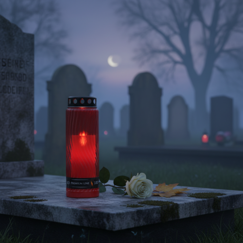 Product Grave candle lid motif flower red black 10 days H27cm