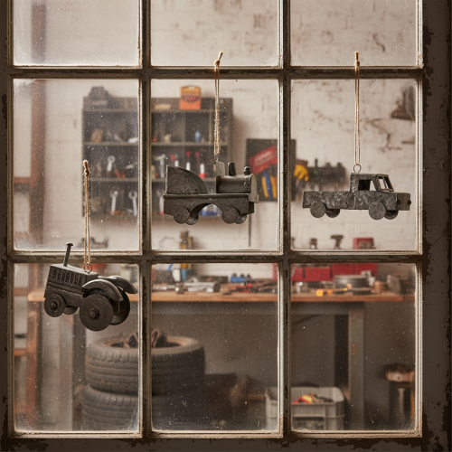 Product Vintage Decorative Metal Cars for Hanging, Assorted Sizes, 9-10cm, 4 Pieces