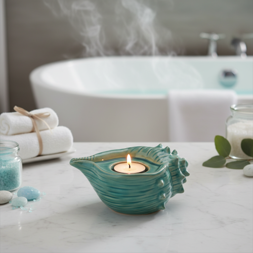 Product Tealight holder seashell decorative table candle bathroom living room 16cm