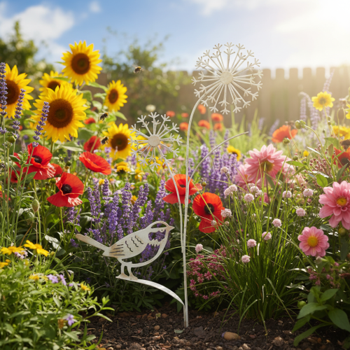 Product Flower plug metal decoration Allium bird white 20×52cm