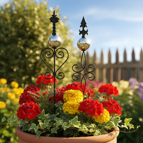 Product Garden stake with ornate design, decorative shape and stylish metal ball, 90cm, 2 pieces