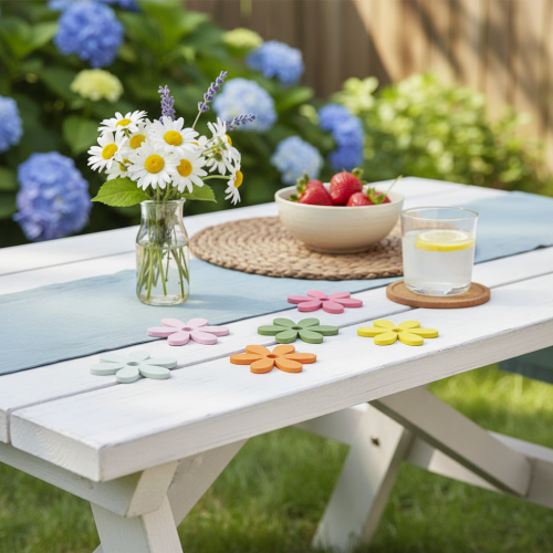 Product Scatter decoration wooden flowers colored table decoration Ø3-4cm 48 pcs