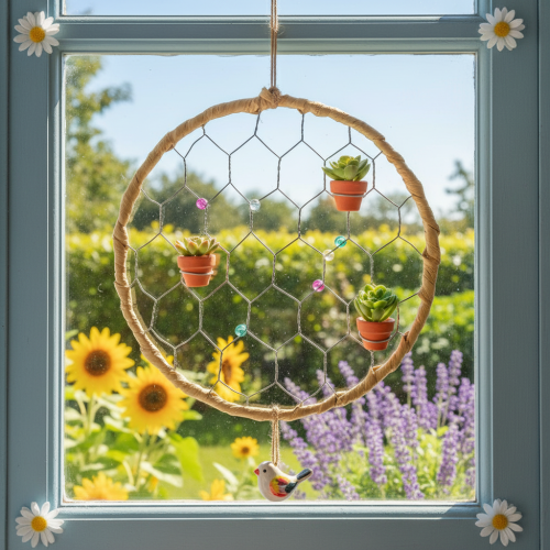 Product Decorative metal raffia hanging rings, Ø20cm, 4 pieces, boho wall decoration, window decoration