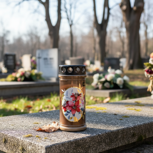 Product Grave candles brown grave lights flowers Ø7.5cm H16.5cm 6 pcs