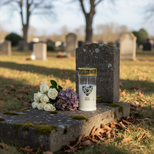 Product Grave candle dog heart made of paws white gold Ø7cm H16.5cm