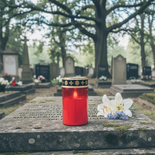 Product LED grave light with timer cemetery candle for battery red H12.5cm