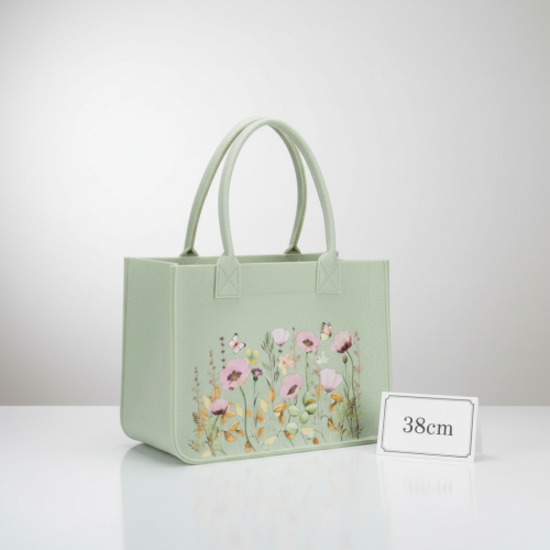 Product Felt bag with floral motif, ideal for decoration with artificial flowers and gift ideas, 38cm